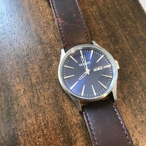 Nixon Sentry Watch - Brown Strap + Blue Face